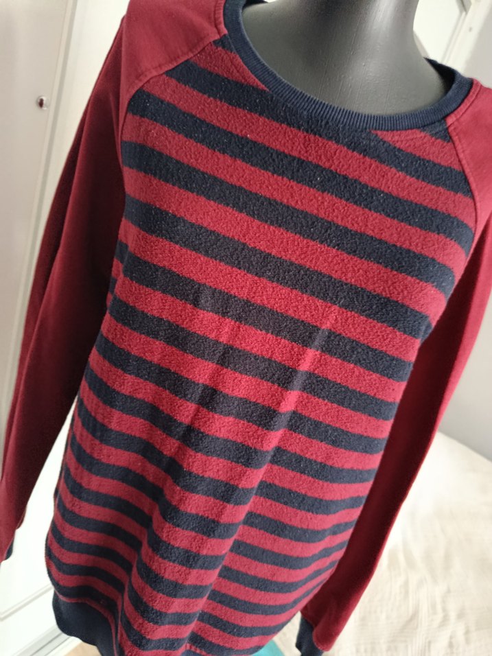 Uzun Kollu bordo Çizgili Triko Kazak - Görsel 4