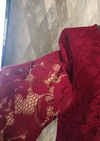 Bordo Dantel Detaylı Kadın Bluz - Görsel 2