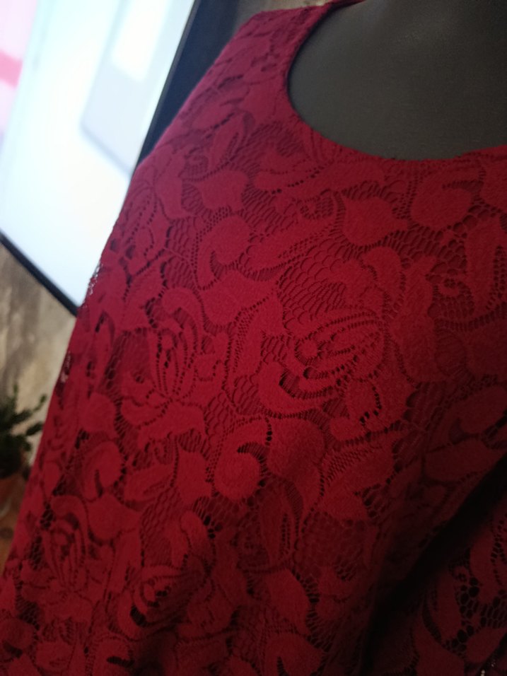 Bordo Dantel Detaylı Kadın Bluz - Görsel 3