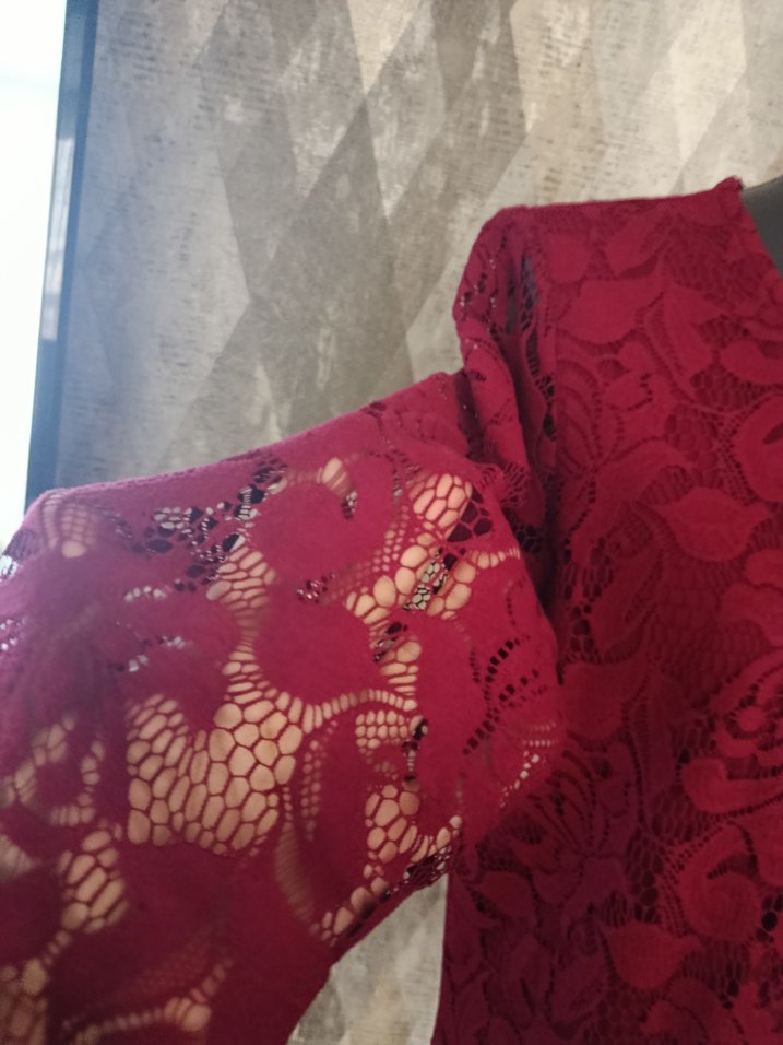 Bordo Dantel Detaylı Kadın Bluz - Görsel 2