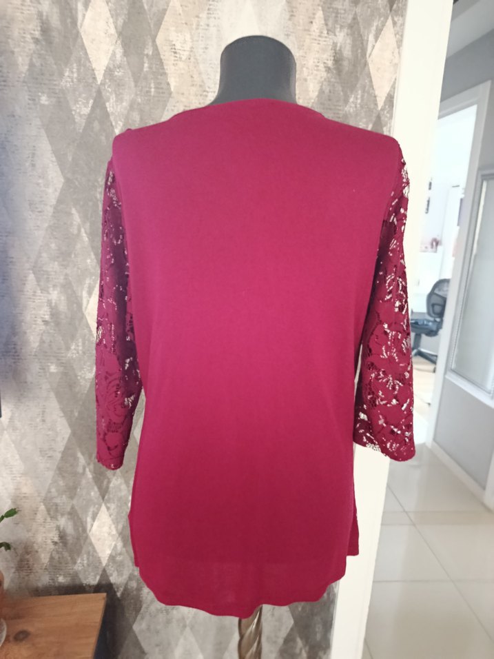 Bordo Dantel Detaylı Kadın Bluz - Görsel 4