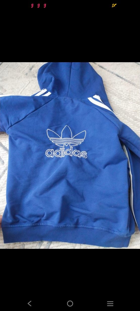 Mavi Adidas Kapüşonlu Fermuarlı Sweatshirt - Görsel 3
