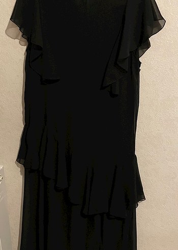 Siyah Uzun Kollarsız Fırfırlı Elbise - Görsel 2