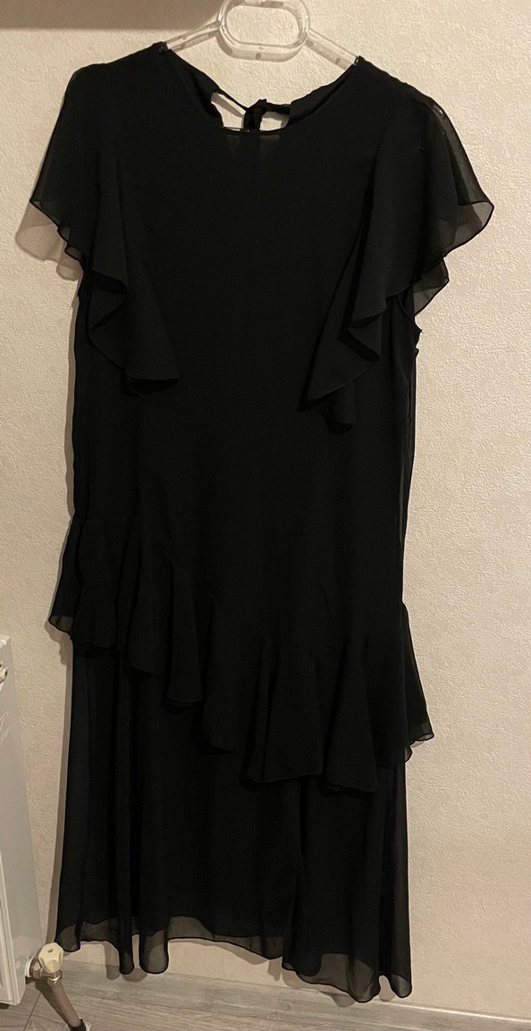 Siyah Uzun Kollarsız Fırfırlı Elbise - Görsel 2