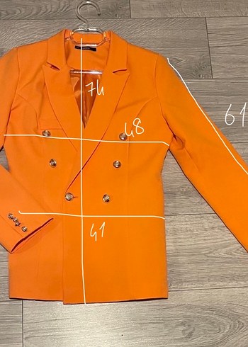 Turuncu Düğmeli Kadın Blazer Ceket - Görsel 9