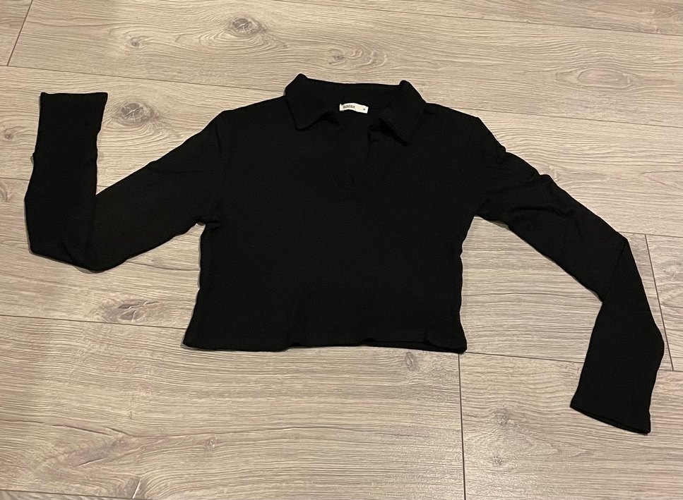 Siyah Uzun Kollu Polo Tişört - Görsel 2