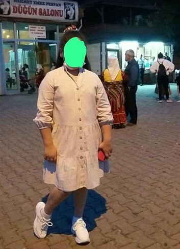 l Beden LC Waikiki Çizgili keten gömlek elbise