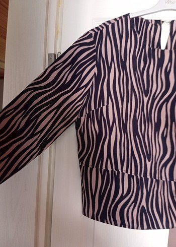 xl Beden camel Renk Kahverengi Zebra Desenli Kemerli Bluz ikili takım