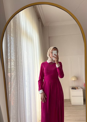 36 Beden pembe Renk Pembe Uzun Kollu Yüksek Yaka Kadın Elbise