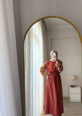 Diğer Turuncu Uzun Kollu Drapeli Uzun Elbise