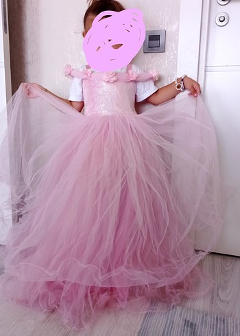 Pembe Drapeli Kız Çocuk Abiye Elbise