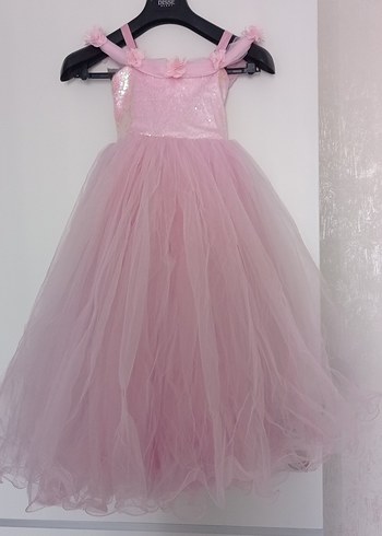 Abiye Pembe Drapeli Kız Çocuk Abiye Elbise