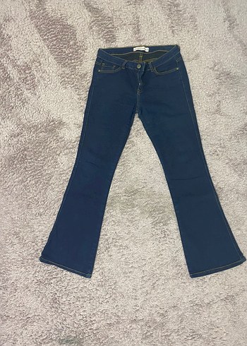 Düğmeli Mavi Kadın Denim Pantolon - Görsel 2