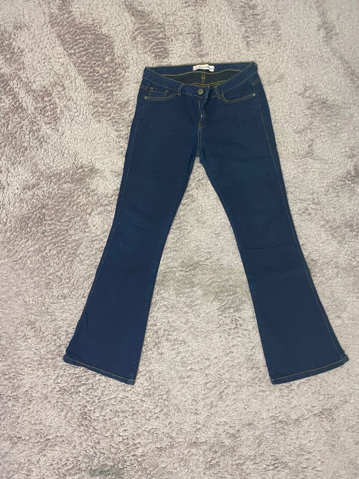 Düğmeli Mavi Kadın Denim Pantolon - Görsel 2