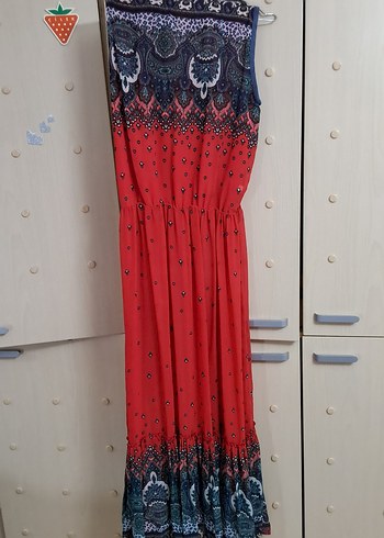 Renkli Desenli Uzun Kadın  Elbise - Görsel 8