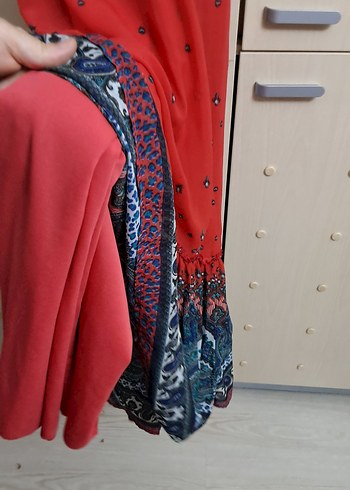 Renkli Desenli Uzun Kadın  Elbise - Görsel 6