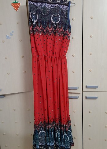 Renkli Desenli Uzun Kadın  Elbise - Görsel 9