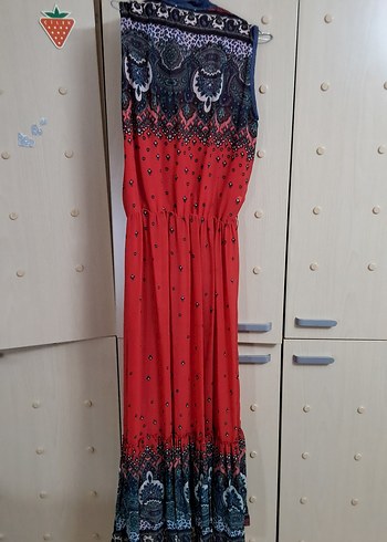 Renkli Desenli Uzun Kadın  Elbise - Görsel 7