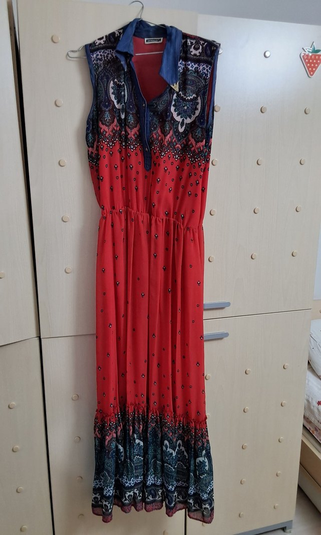 Renkli Desenli Uzun Kadın  Elbise - Görsel 2