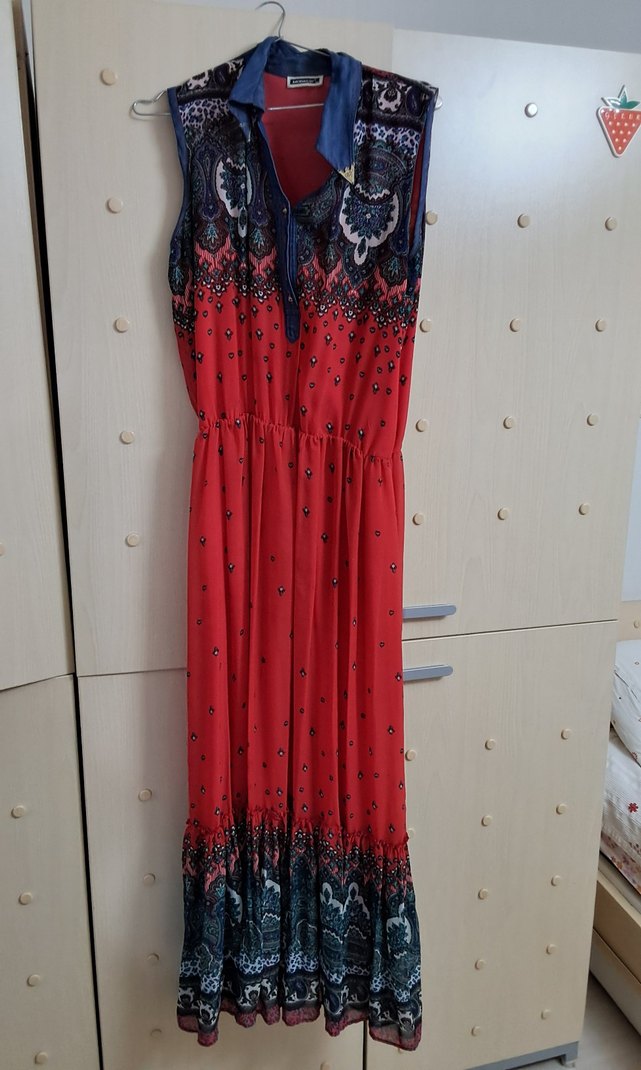 Renkli Desenli Uzun Kadın  Elbise - Görsel 3