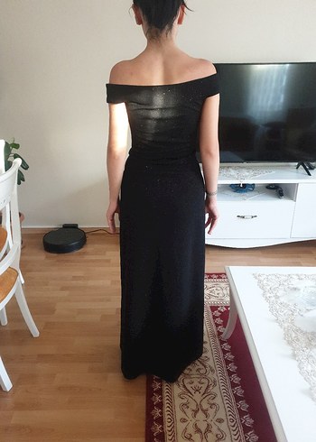 s Beden siyah Renk Siyah Uzun Drapeli Gece Elbisesi