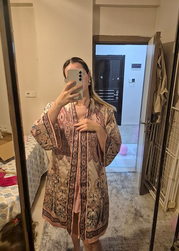 Bej Bağcıklı Bohem Kadın Kimono