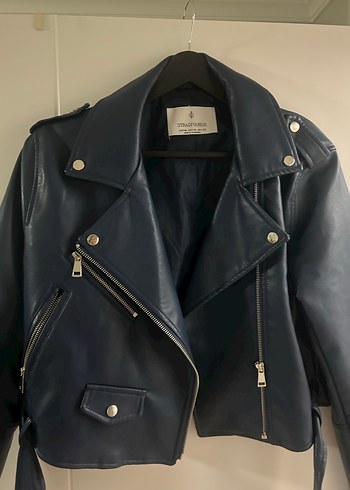 Kadın Mavi Deri Biker Ceket - Görsel 2