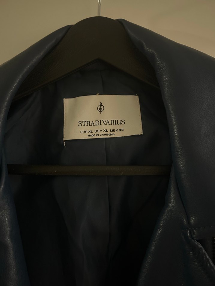 Kadın Mavi Deri Biker Ceket - Görsel 3