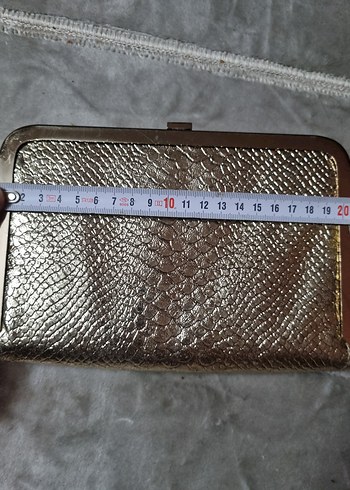gold Parlak Yılan Derisi gorunumlu Kadın Clutch Çanta - Görsel 7