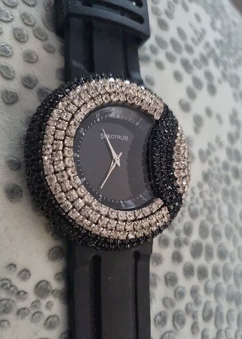 Koyu Siyah Taşlı Kadın Kol Saati - Görsel 2