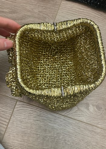 Beden Altın Renk Örgü Kadın Clutch Çanta