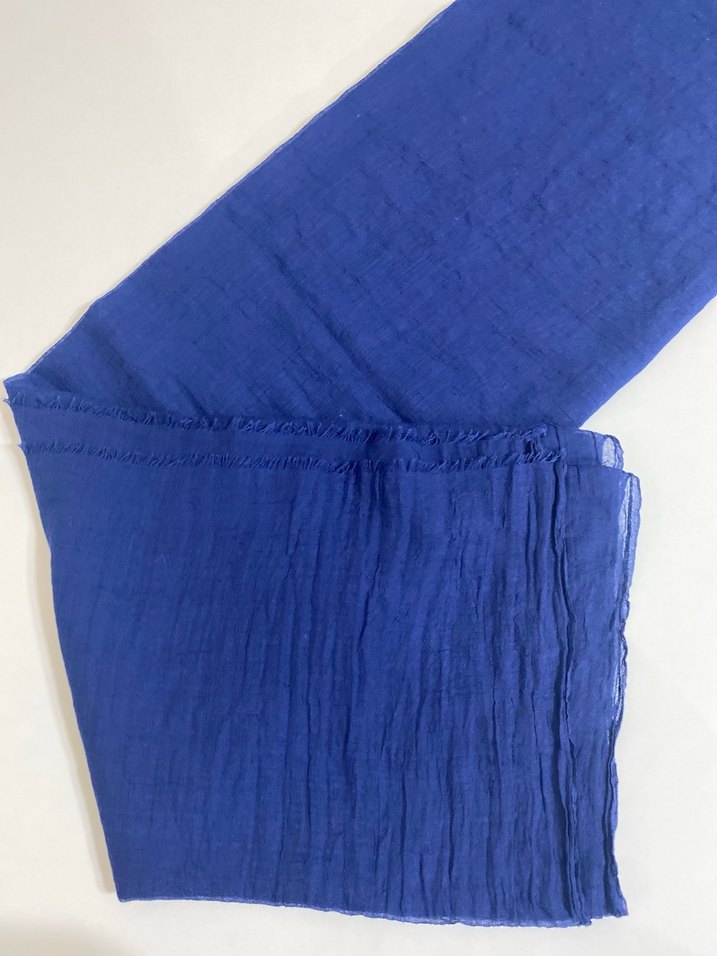 Kadın Mavi Keten Drapeli Şal - Görsel 3