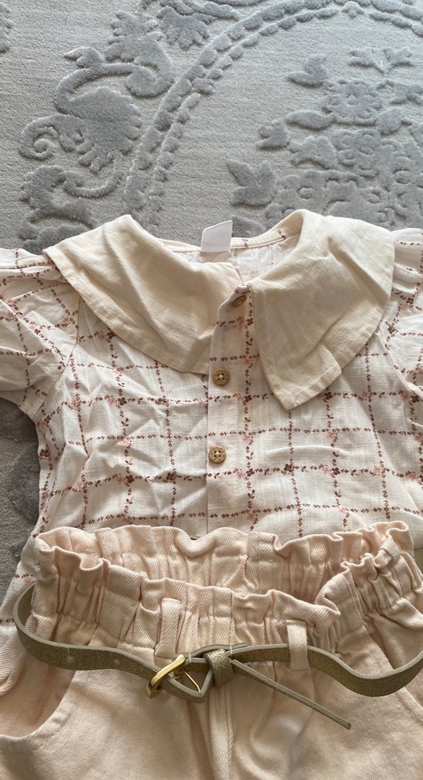 Bej Renkli Kemerli Bebek Kız Takımı - Görsel 2