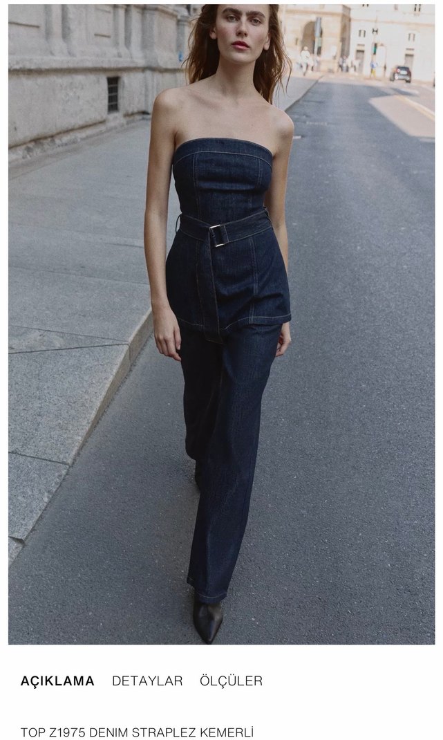 Zara denim straplez üst - Görsel 2