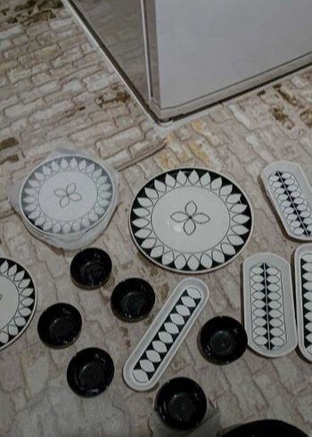 Paşabahçe Beyaz Siyah Desenli Kahvaltı Tabağı Seti