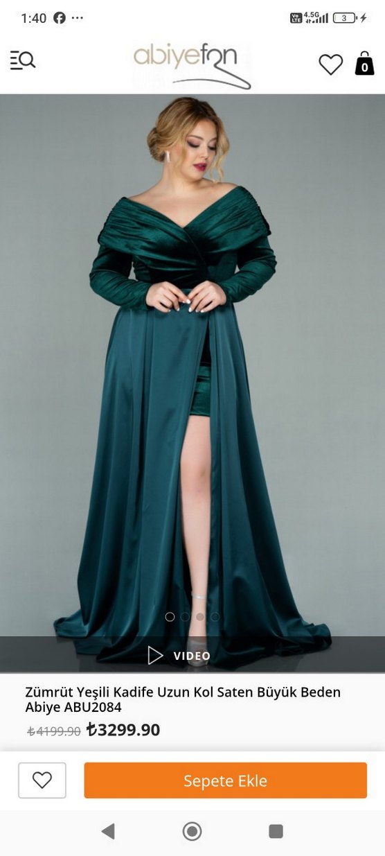 Zümrüt Yeşili Kadife Uzun Kollu Saten Elbise - Görsel 2