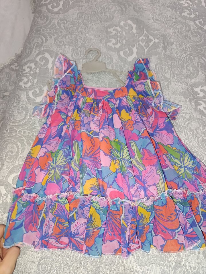 Renkli Fırfırlı Kolsuz Kız Çocuk Elbisesi - Görsel 4