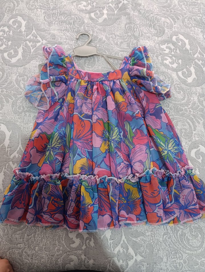 Renkli Fırfırlı Kolsuz Kız Çocuk Elbisesi - Görsel 2