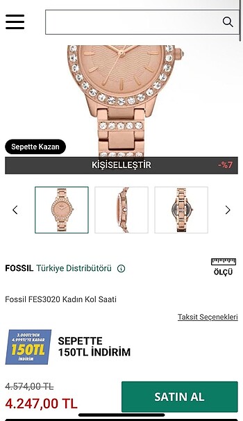 Beden altın Renk Fossil saat