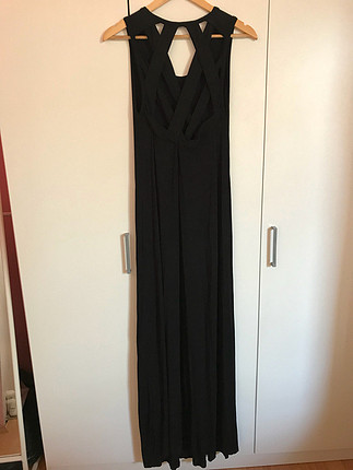 m Beden siyah Renk Batik siyah sırtı bantlı uzun penye elbise