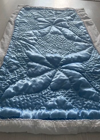 Mavi Gri Kenarlı Düz bebek Yorgan - Görsel 2