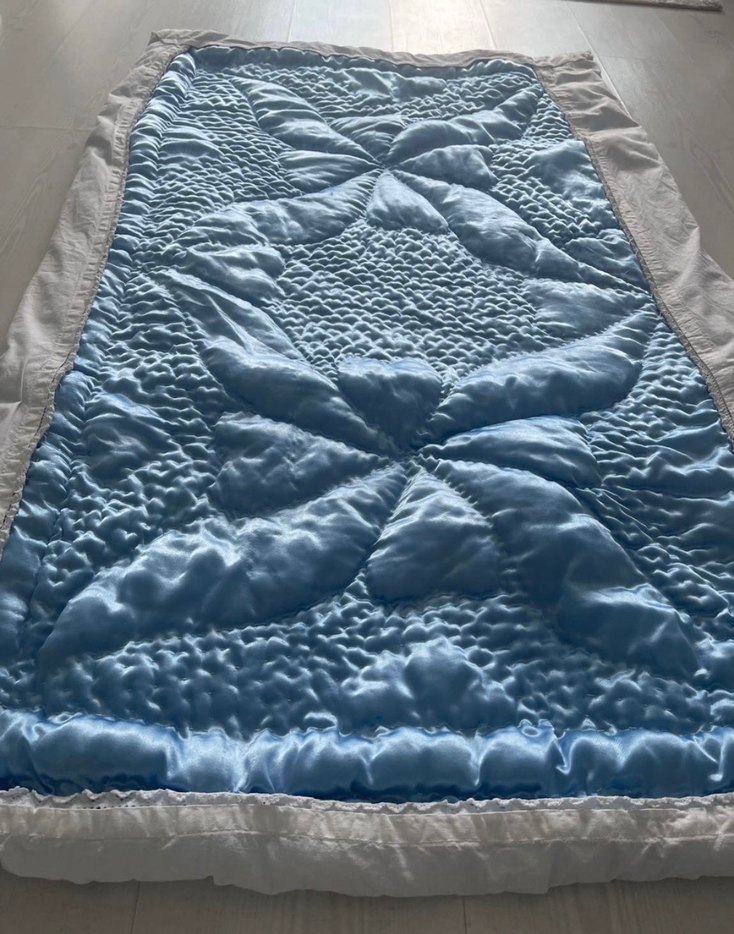 Mavi Gri Kenarlı Düz bebek Yorgan - Görsel 2