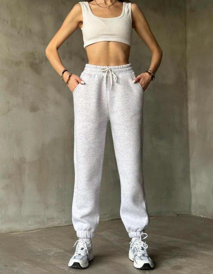 Gri Kadın Pamuklu Rahat Kesim Eşofman - Görsel 3