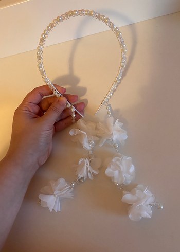 İnci Boncuklu Beyaz Bohem Saç Aksesuarı - Görsel 2