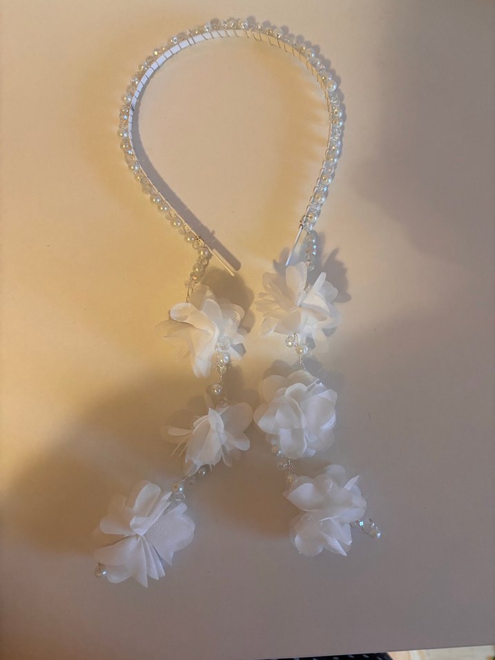 İnci Boncuklu Beyaz Bohem Saç Aksesuarı - Görsel 4