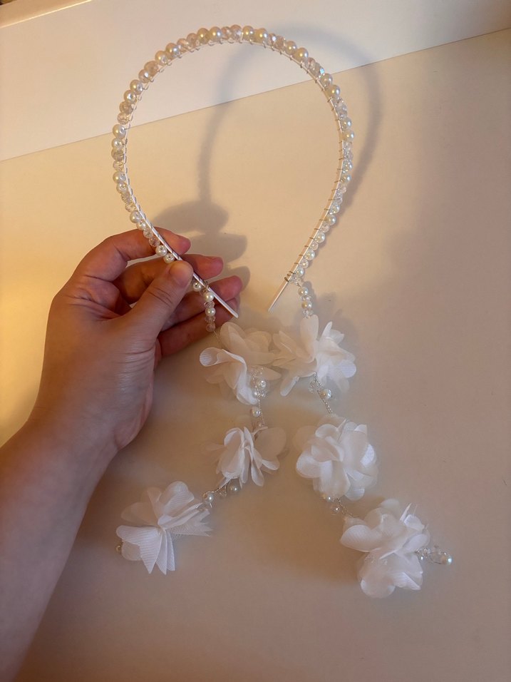 İnci Boncuklu Beyaz Bohem Saç Aksesuarı - Görsel 2