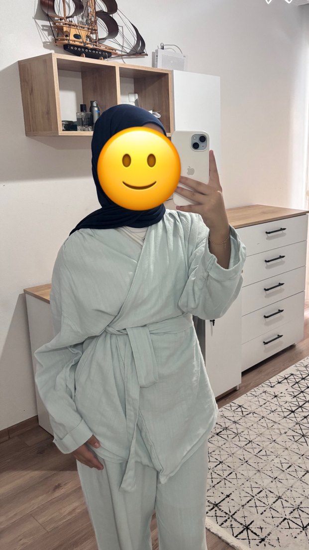 Bebek mavisi kimono takım kemerli - Görsel 2