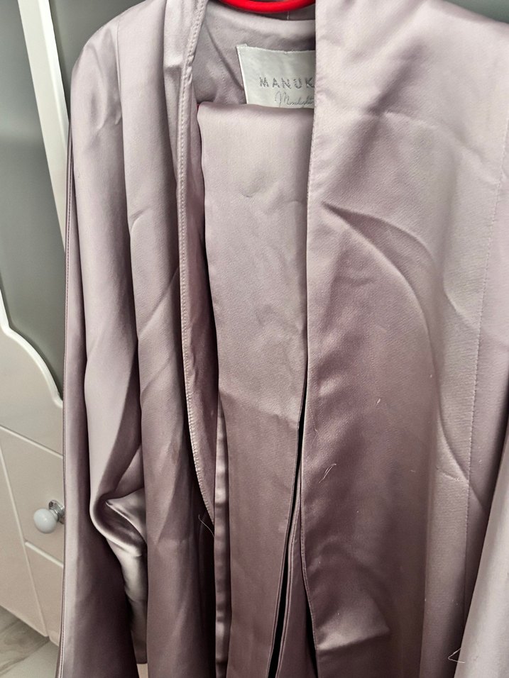 Manuka takım saten kimono, kemer ve saten pantolon vizon - Görsel 2