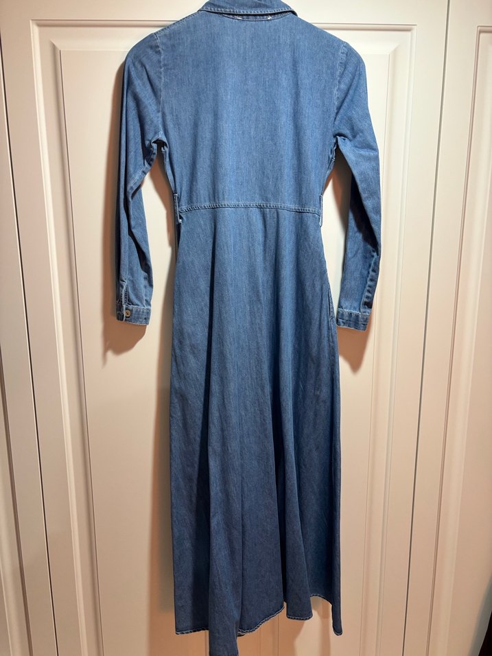 Düğmeli Uzun Kot Elbise - Görsel 3