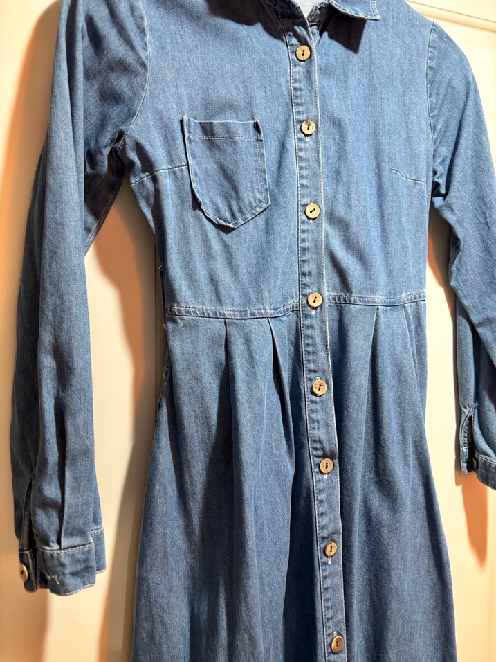 Düğmeli Uzun Kot Elbise - Görsel 2